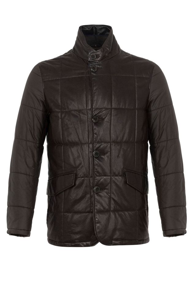 Brown Caldo Quilted Man Genuine Leather Jacket
