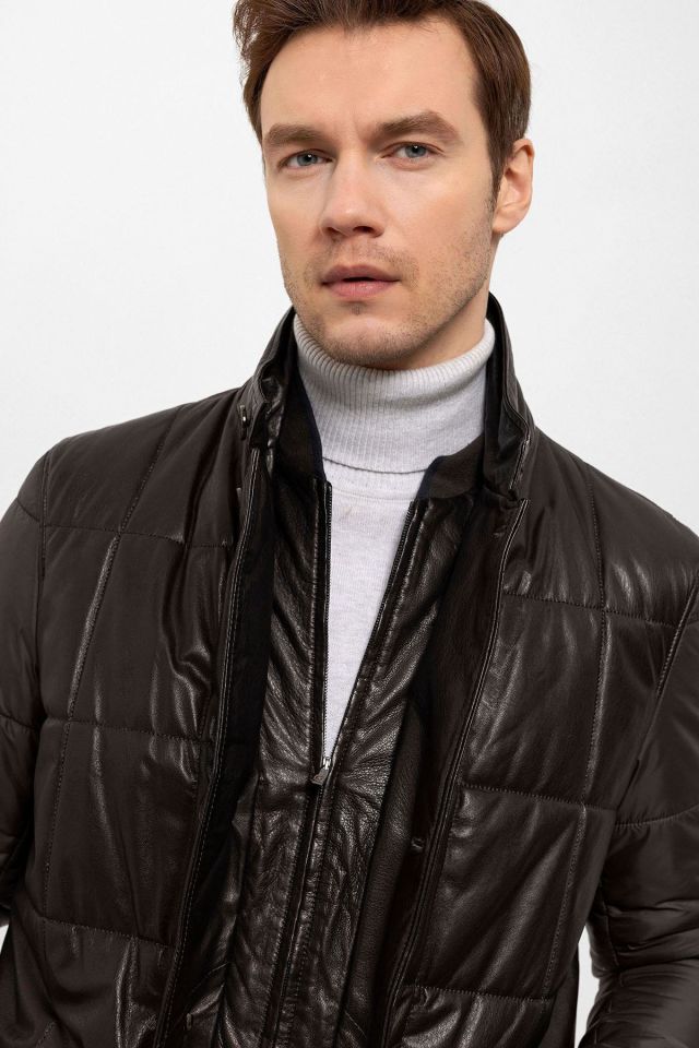 Brown Caldo Quilted Man Genuine Leather Jacket
