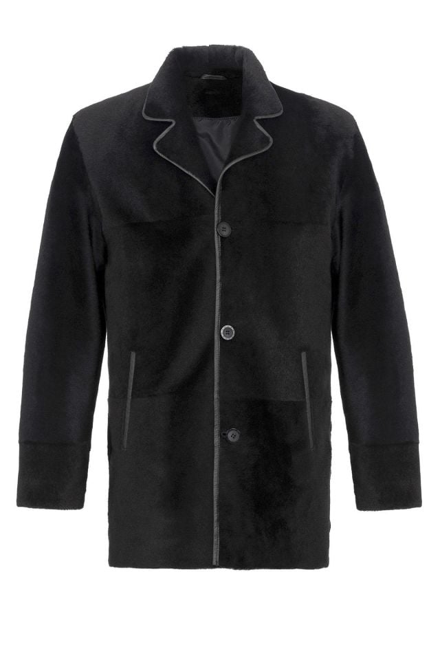 Black Richard Lined Man Genuine Shearling Coat