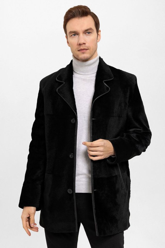 Black Richard Lined Man Genuine Shearling Coat