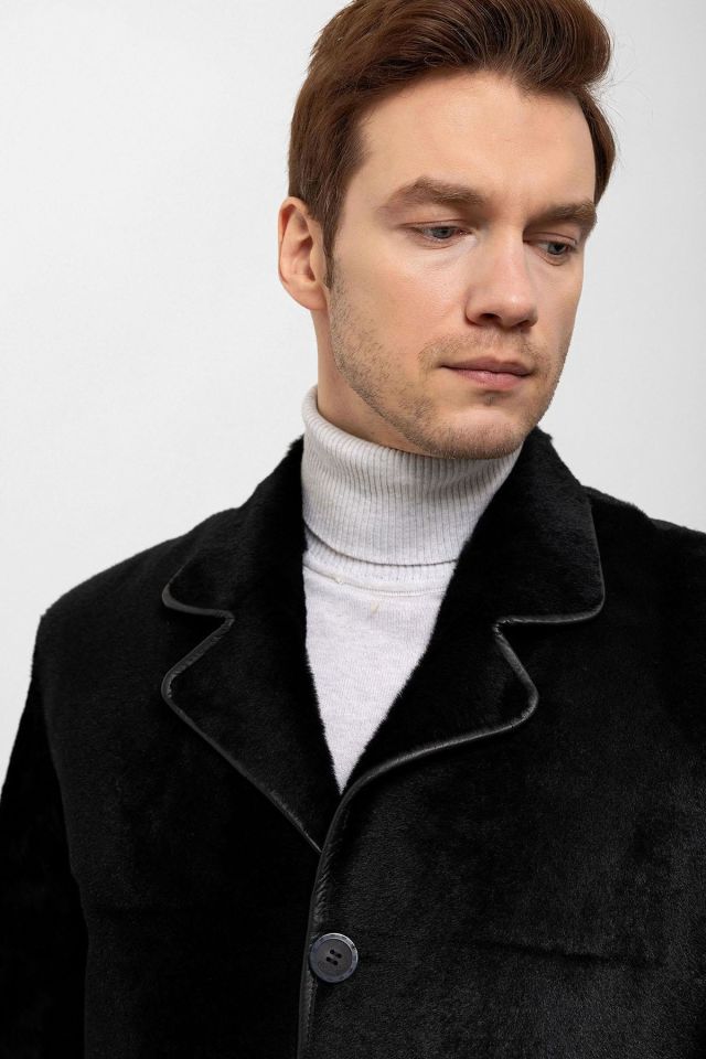 Black Richard Lined Man Genuine Shearling Coat