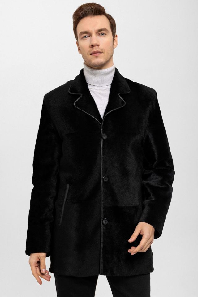 Black Richard Lined Man Genuine Shearling Coat