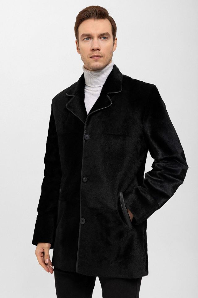 Black Richard Lined Man Genuine Shearling Coat