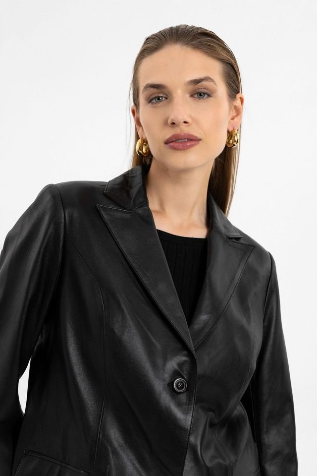Black Louisa Blazer Woman Genuine Leather Jacket