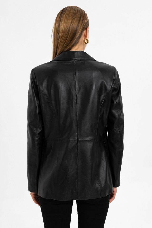 Black Louisa Blazer Woman Genuine Leather Jacket