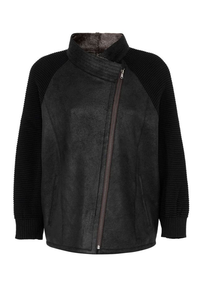 Valeria Black Sleeves Knitwear Woman Genuine Shearling Coat