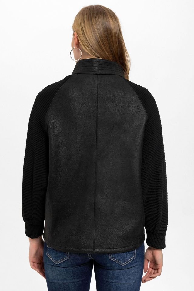 Valeria Black Sleeves Knitwear Woman Genuine Shearling Coat