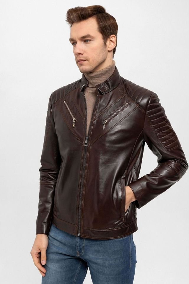 Brown Clan Man Genuine Leather Jacket