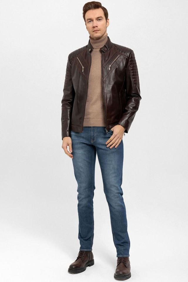 Brown Clan Man Genuine Leather Jacket