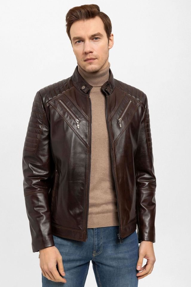 Brown Clan Man Genuine Leather Jacket
