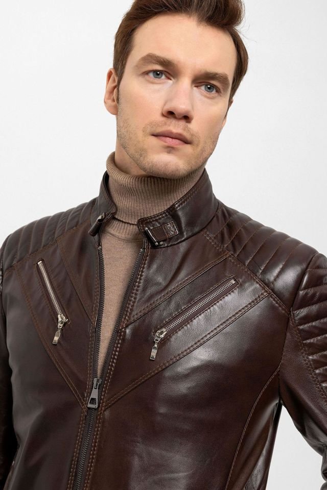 Brown Clan Man Genuine Leather Jacket