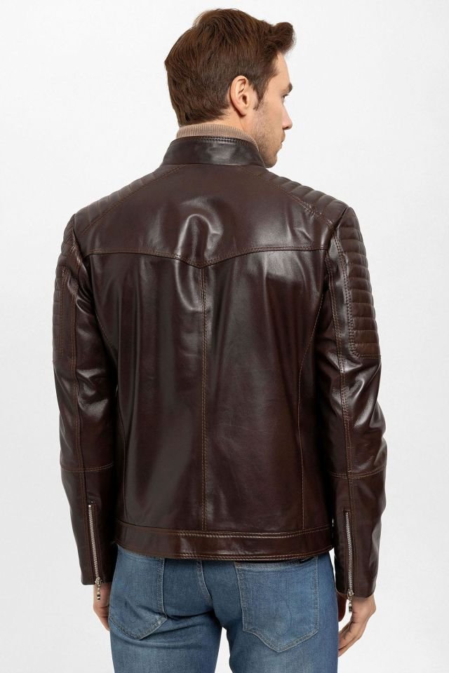 Brown Clan Man Genuine Leather Jacket