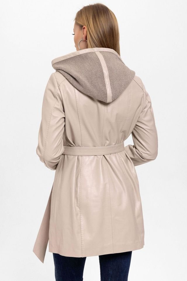 Beige Julia Knitwear Genuine Woman Leather Coat