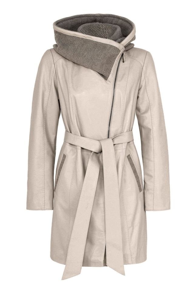 Beige Julia Knitwear Genuine Woman Leather Coat