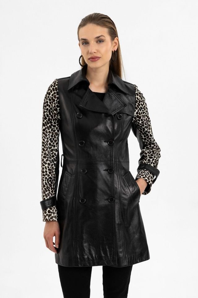 Kelia Black Woman Genuine Leather Coat
