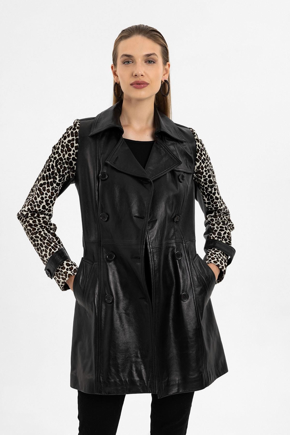 Kelia Black Woman Genuine Leather Coat