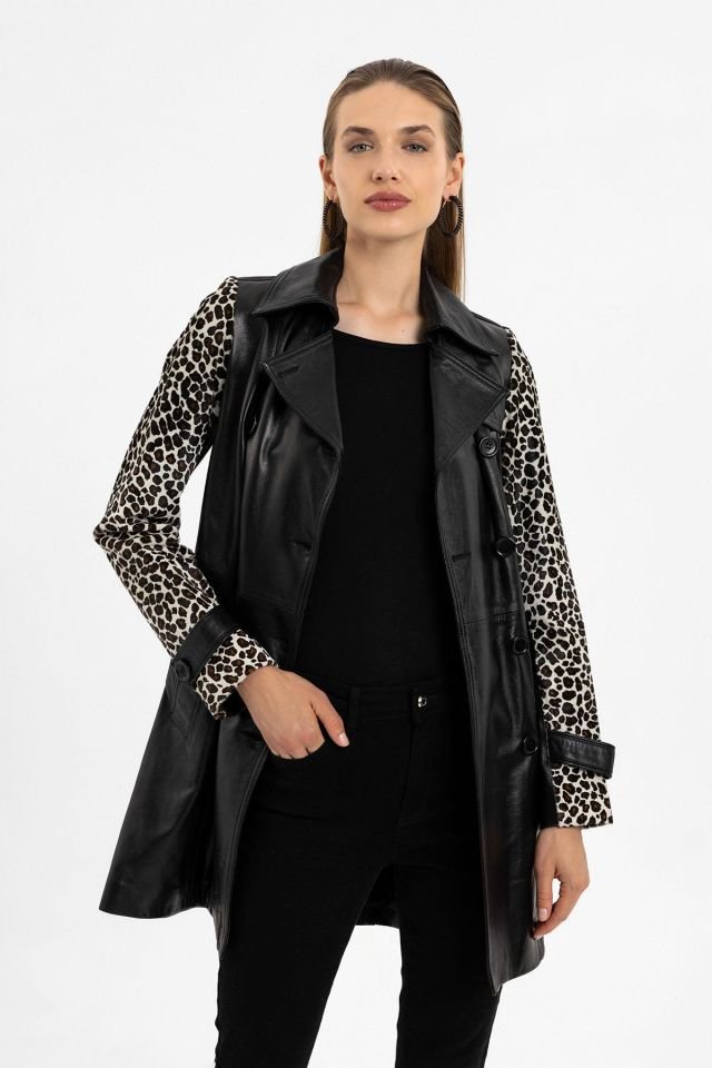 Kelia Black Woman Genuine Leather Coat