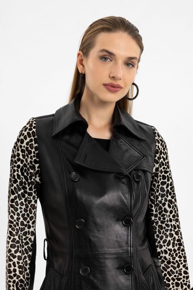 Kelia Black Woman Genuine Leather Coat