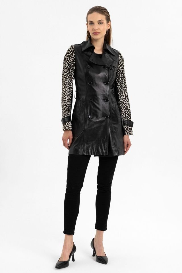 Kelia Black Woman Genuine Leather Coat
