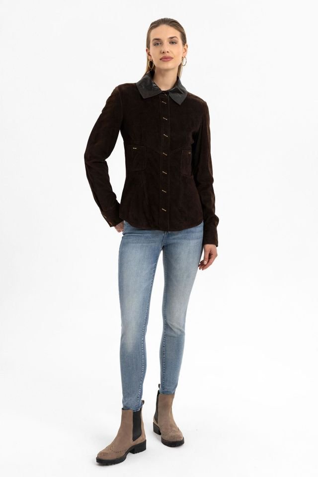 Brown Eylin  Woman Genuine Suede Leather Jacket