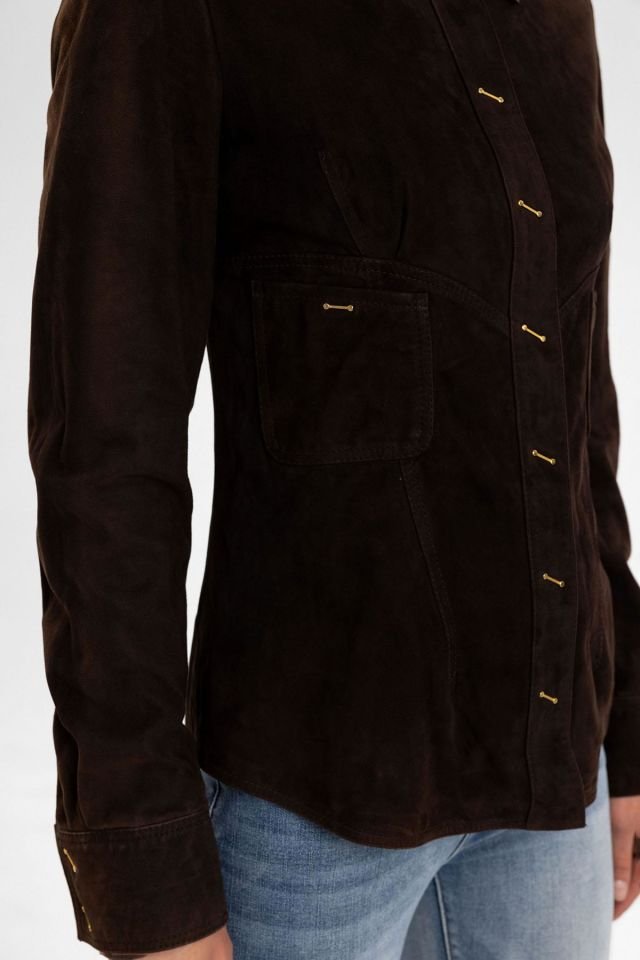 Brown Eylin  Woman Genuine Suede Leather Jacket