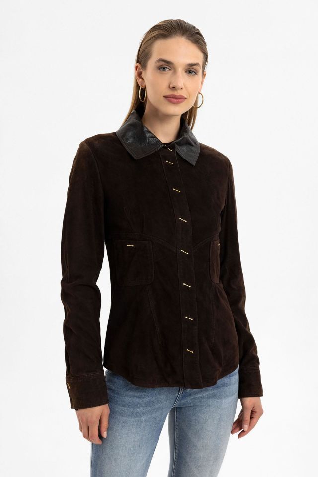 Brown Eylin  Woman Genuine Suede Leather Jacket