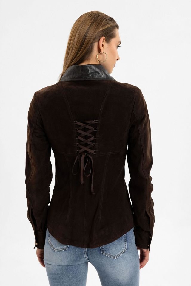 Brown Eylin  Woman Genuine Suede Leather Jacket