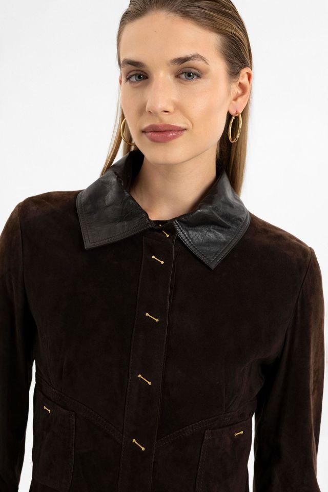 Brown Eylin  Woman Genuine Suede Leather Jacket