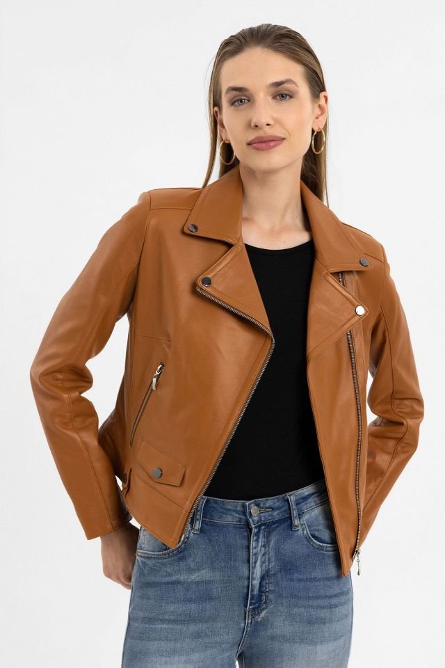 Whiskey Merlot Genuine Leather Woman Biker Jacket