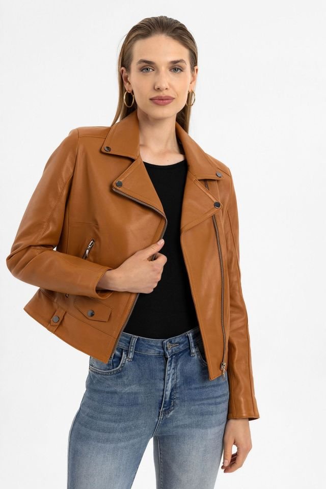 Whiskey Merlot Genuine Leather Woman Biker Jacket