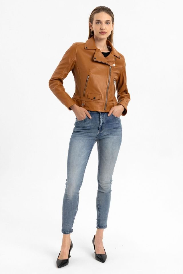 Whiskey Merlot Genuine Leather Woman Biker Jacket