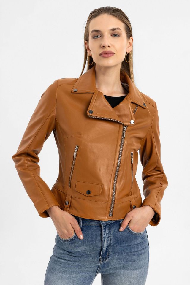 Whiskey Merlot Genuine Leather Woman Biker Jacket