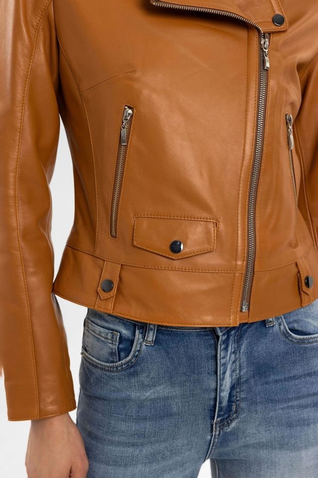Whiskey Merlot Genuine Leather Woman Biker Jacket