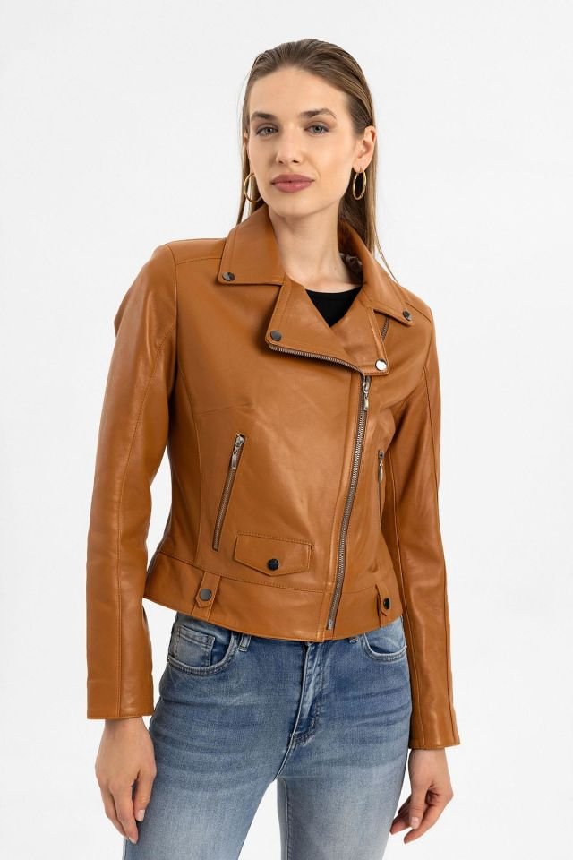 Whiskey Merlot Genuine Leather Woman Biker Jacket