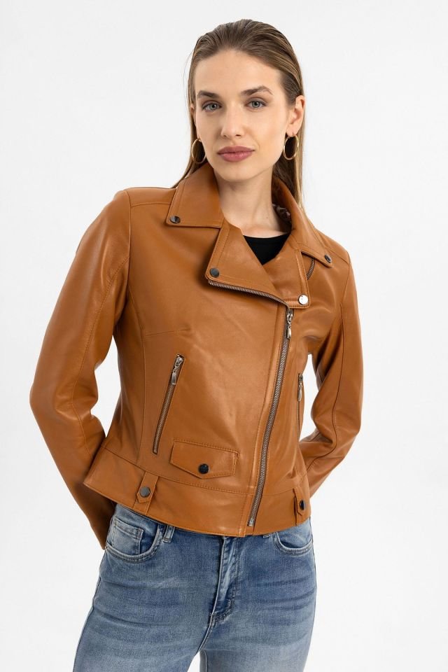 Whiskey Merlot Genuine Leather Woman Biker Jacket
