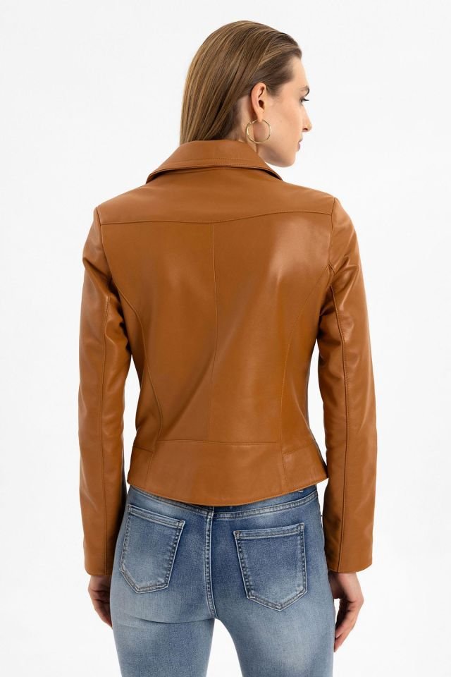 Whiskey Merlot Genuine Leather Woman Biker Jacket