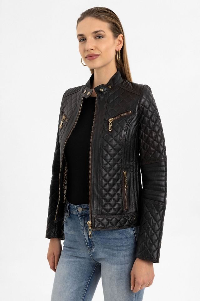 Yola Brown Quilted Woman Genuine Leather Jacket