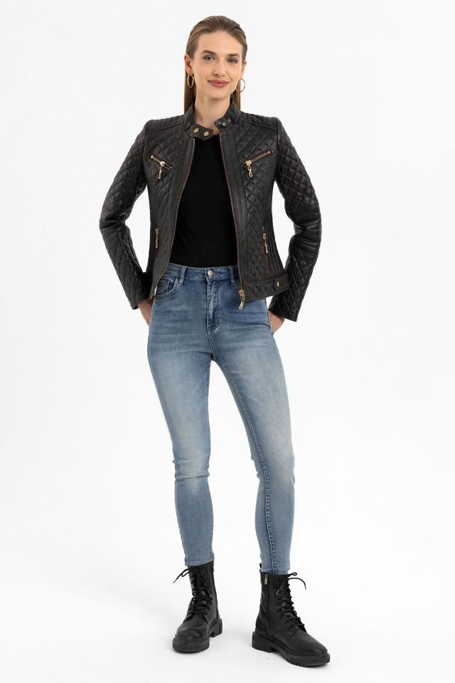 Yola Brown Quilted Woman Genuine Leather Jacket