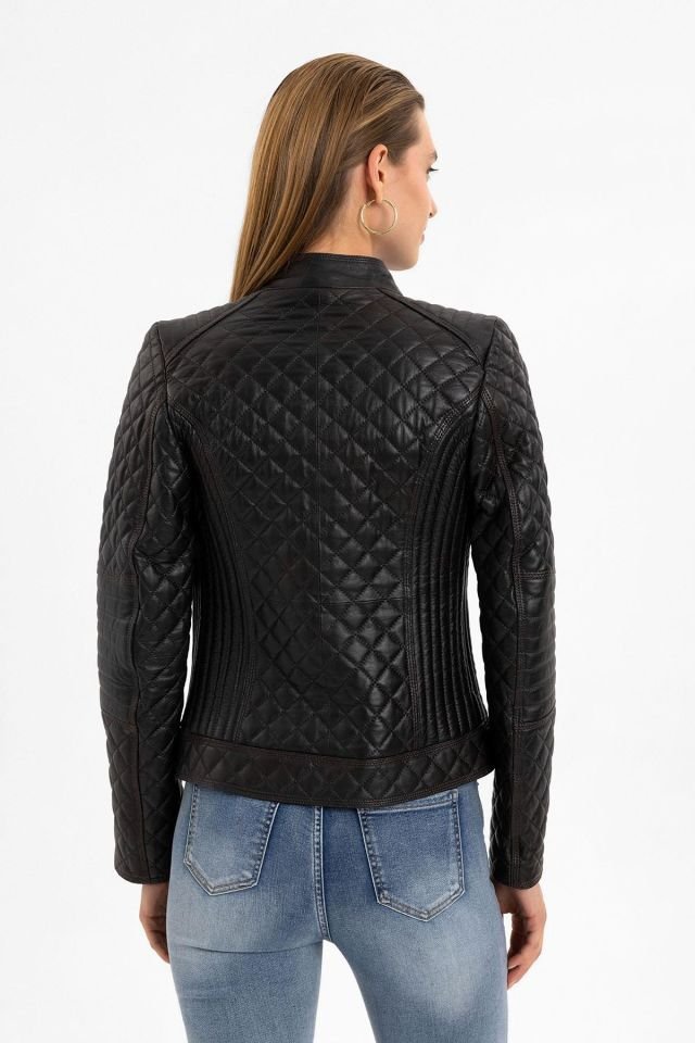 Yola Brown Quilted Woman Genuine Leather Jacket