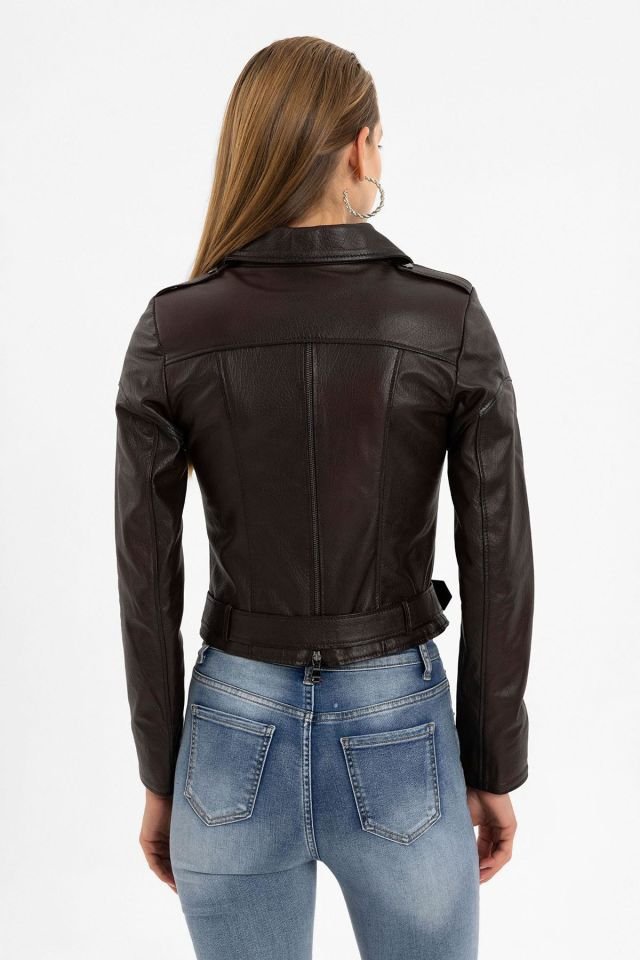 Brown Jelia Woman Genuine Leather Jacket