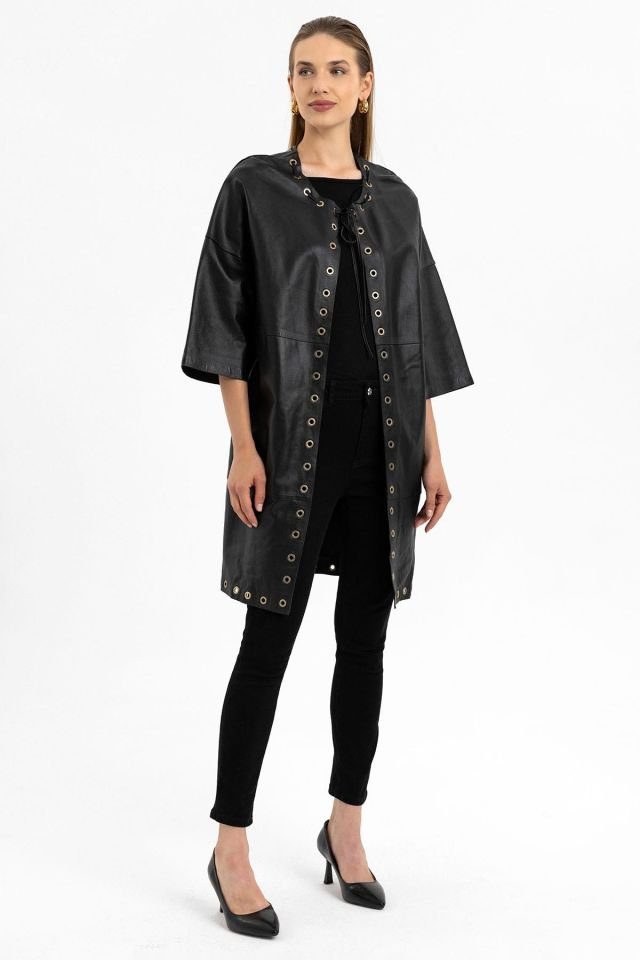 Camila Black Woman Genuine Leather Coat