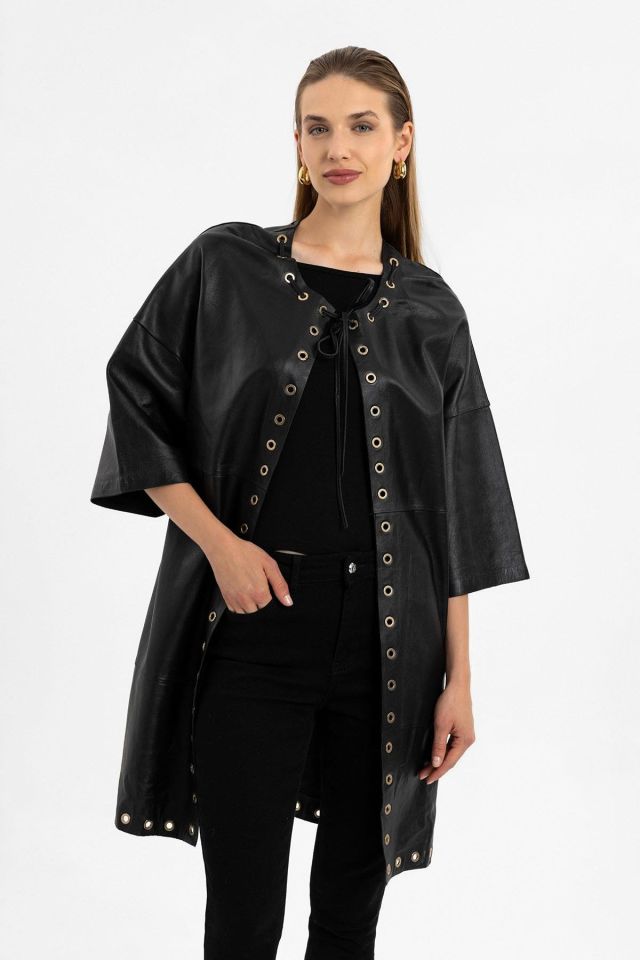 Camila Black Woman Genuine Leather Coat