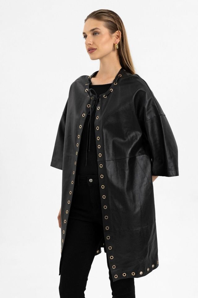Camila Black Woman Genuine Leather Coat