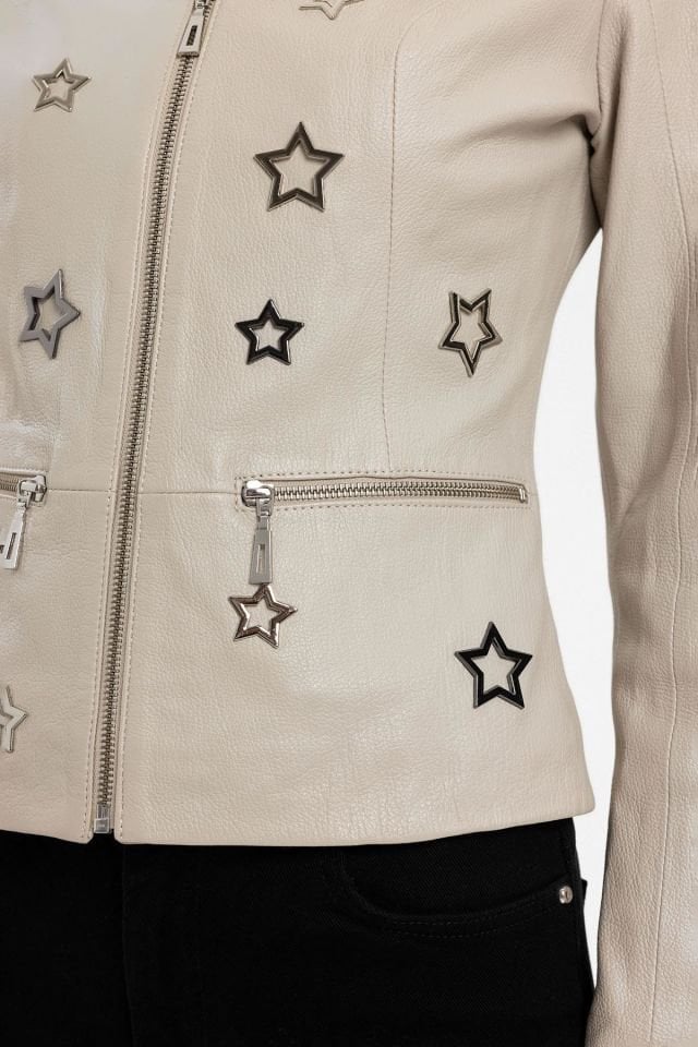 Beige Delio Woman Genuine Leather Jacket