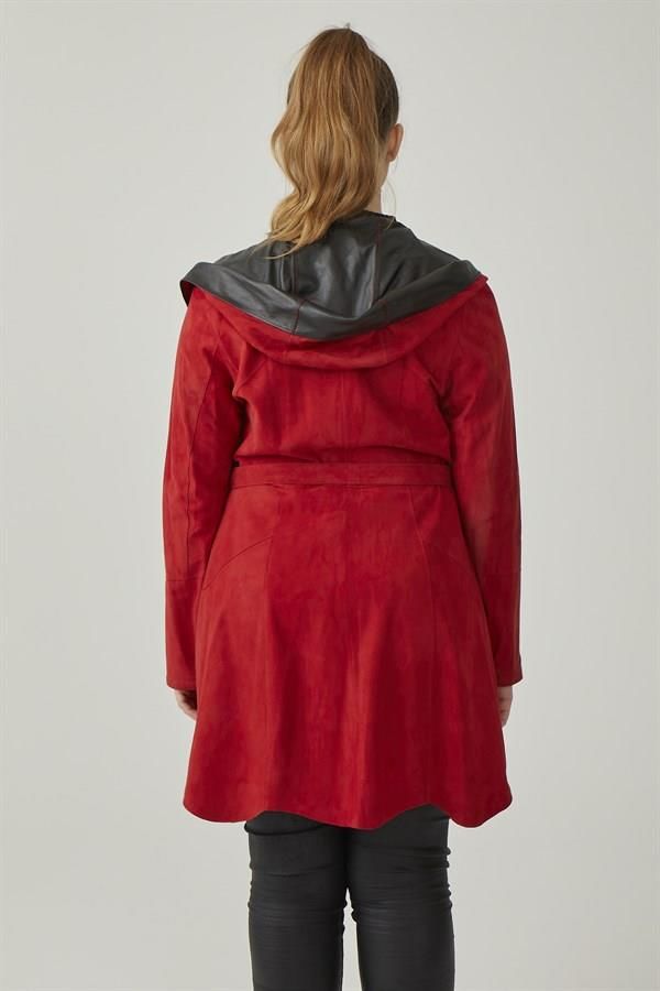 Gypsy Red Hooded Reversible Woman Genuine Suede Coat