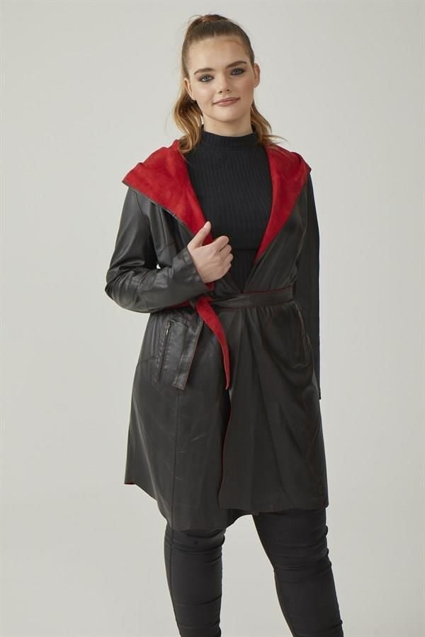 Gypsy Red Hooded Reversible Woman Genuine Suede Coat