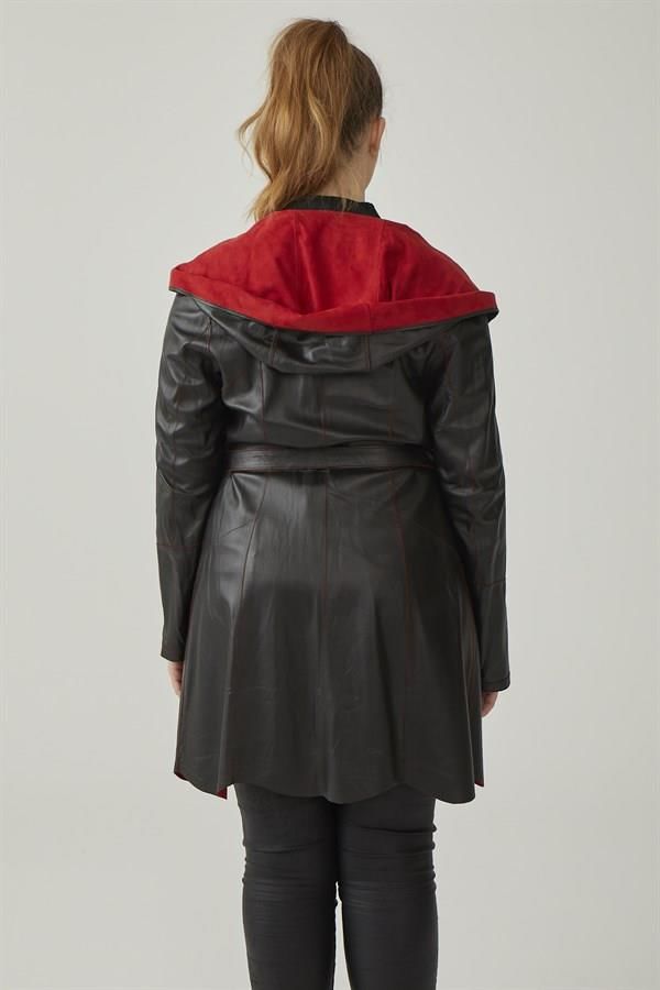 Gypsy Red Hooded Reversible Woman Genuine Suede Coat