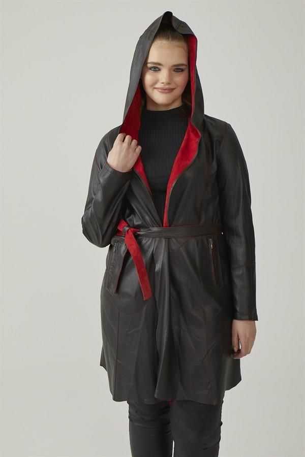 Gypsy Red Hooded Reversible Woman Genuine Suede Coat