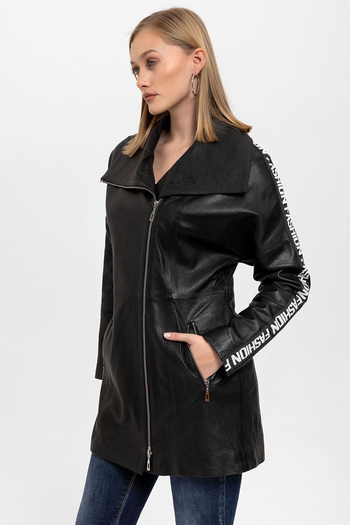 Black Lori Woman Genuine Leather Coat