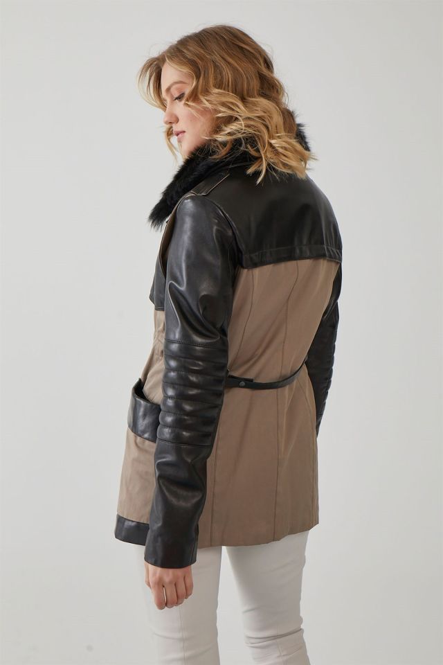 Black Georgina Woman Fabric Leather Coat